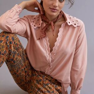 Magali Pascal Embroidered Peach Blouse Small